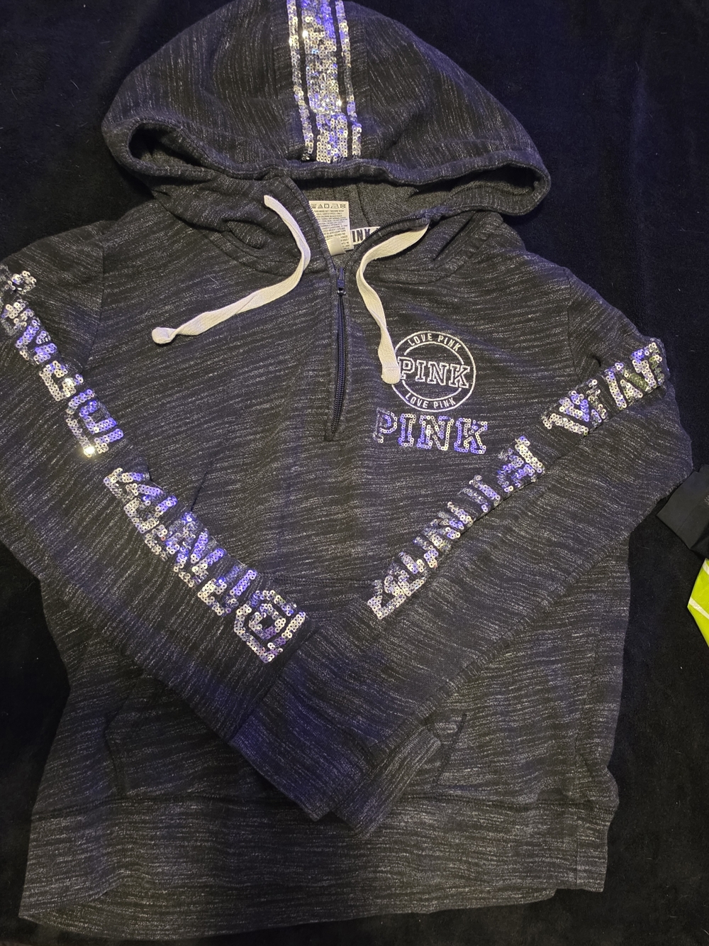 PINK Victoria's Secret Charcoal Quarter Zip Hoodie with Bling Logo
